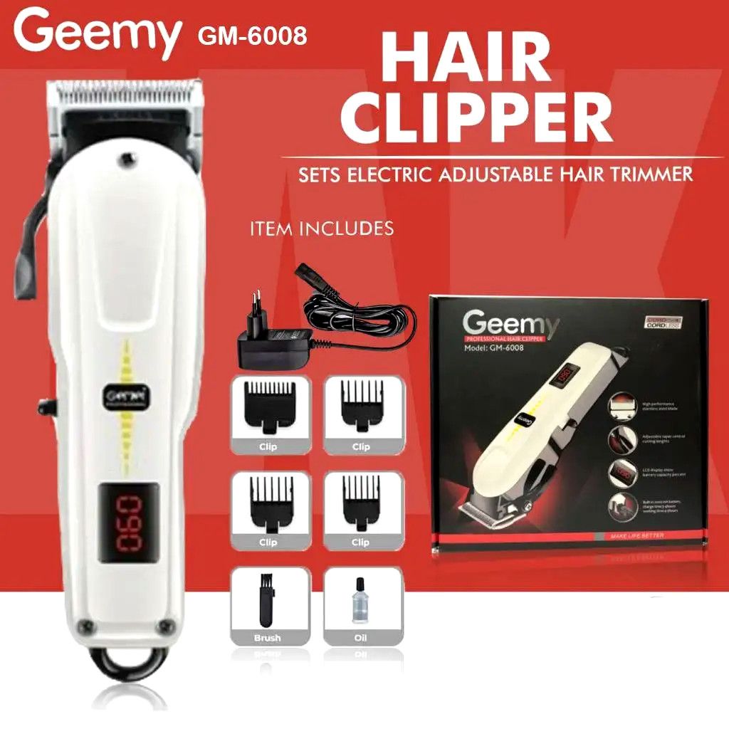 Geemy Professional Cordless Rechargeable Hair Trimmer Clipper Shaving Machine Kinyozi With Battery LCD Display