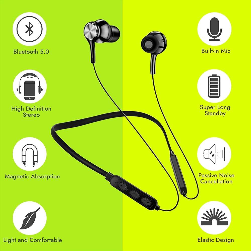 Wireless Neck Band Headset Bluetooth Blue Tooth Earphones 48Hrs Playback