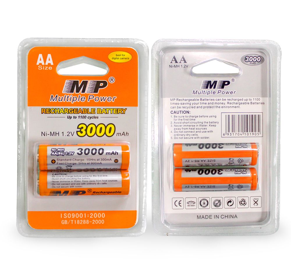 AA 1.2V 3000mAh Multiple Power Rechargeable Battery - MP Ni-MH