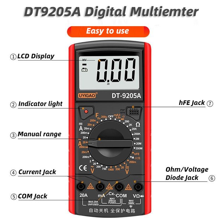 LCD Digital Multimeter Voltmeter ACDC Tester DT-9205A