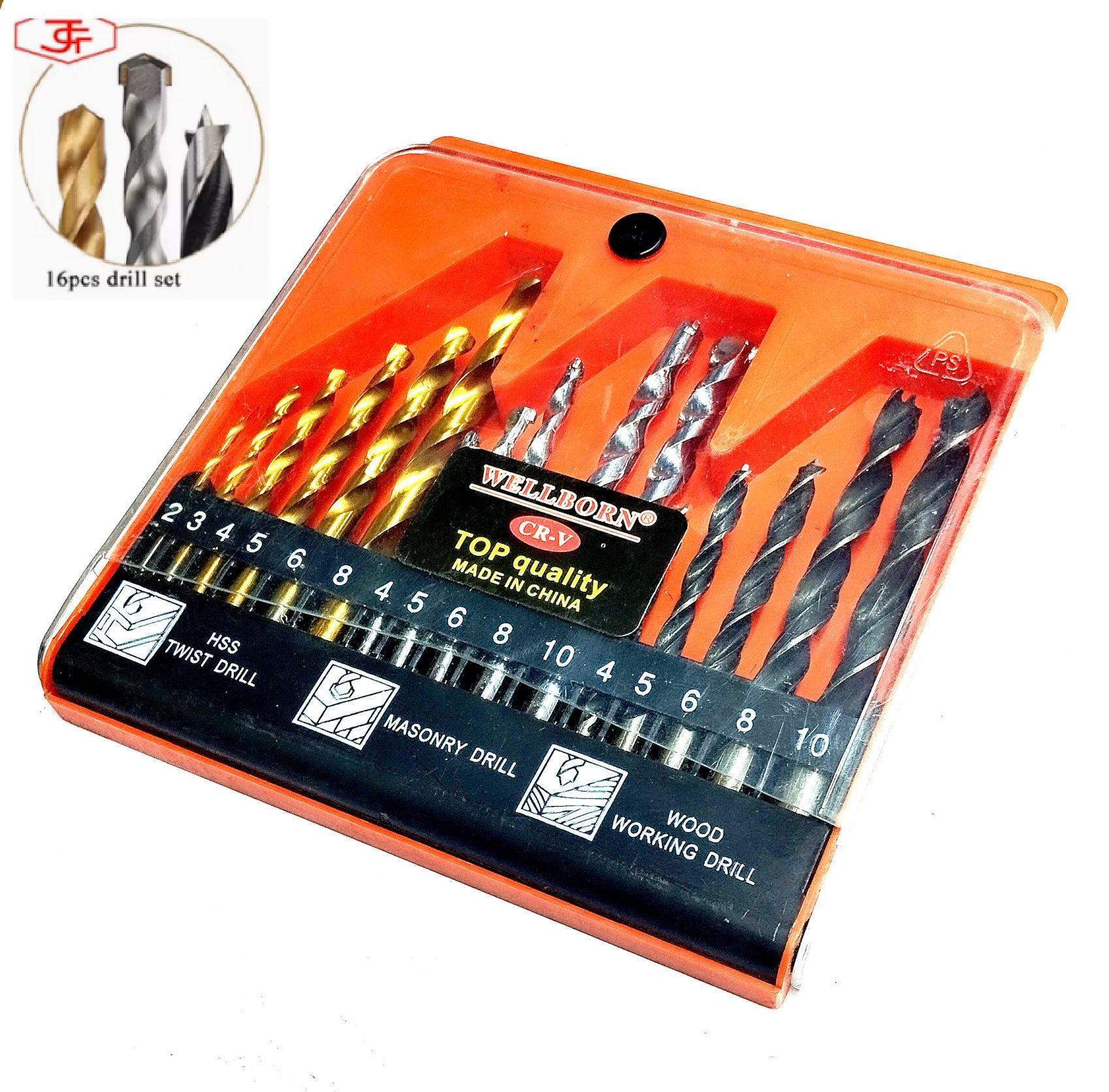 16-Piece Professional Drill Bit Set For Steel, Masonry & Wood