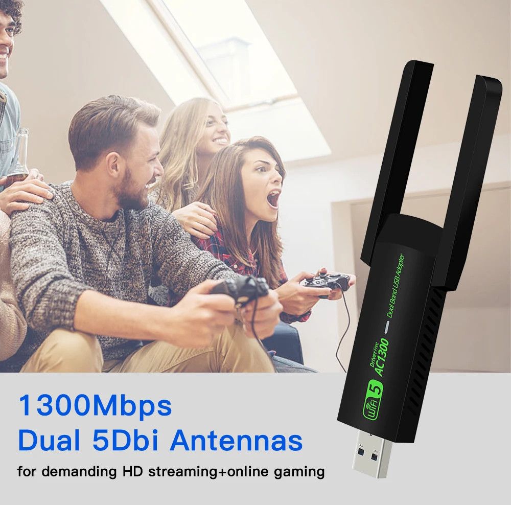 1300Mbps WiFi USB Adapter Dual Band 2.4G/5Ghz Wi-Fi Dongle 802.11AC Powerful Antenna Wireless Receiver For PC/Laptop Driver Free