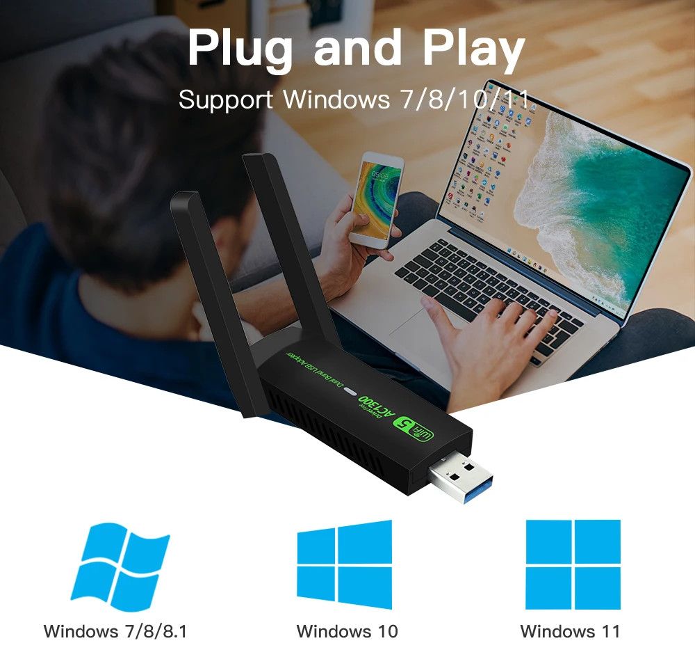 1300Mbps WiFi USB Adapter Dual Band 2.4G/5Ghz Wi-Fi Dongle 802.11AC Powerful Antenna Wireless Receiver For PC/Laptop Driver Free