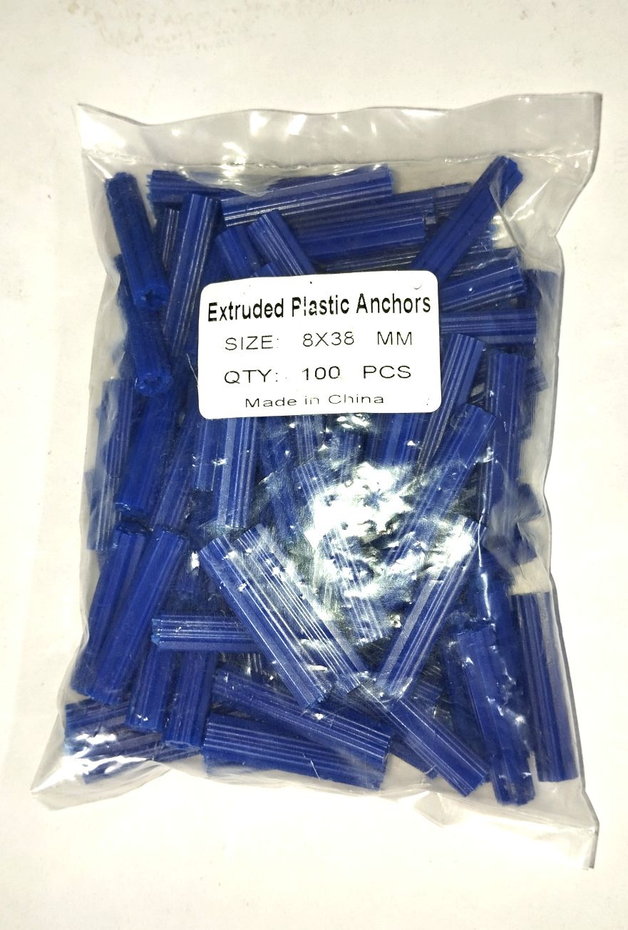 Heavy-Duty Plastic Wall Plugs Anchors 8x38mm 100 Pieces Universal Plug for Solid Walls Brick Concrete