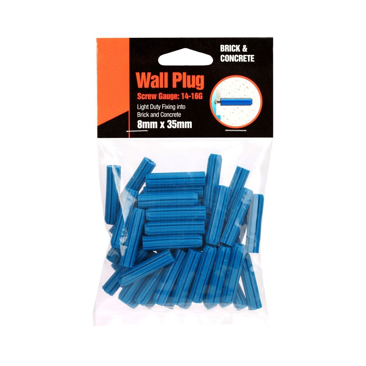 Heavy-Duty Plastic Wall Plugs Anchors 8x38mm 100 Pieces Universal Plug for Solid Walls Brick Concrete