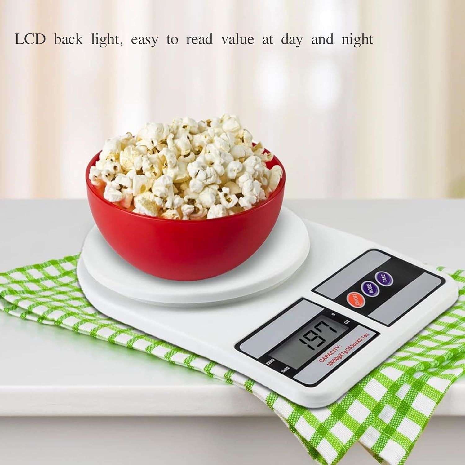 Kitchen Scale Multipurpose Portable Electronic Digital Weighing Scale Weight Machine With Back light LCD Display White 10 kg