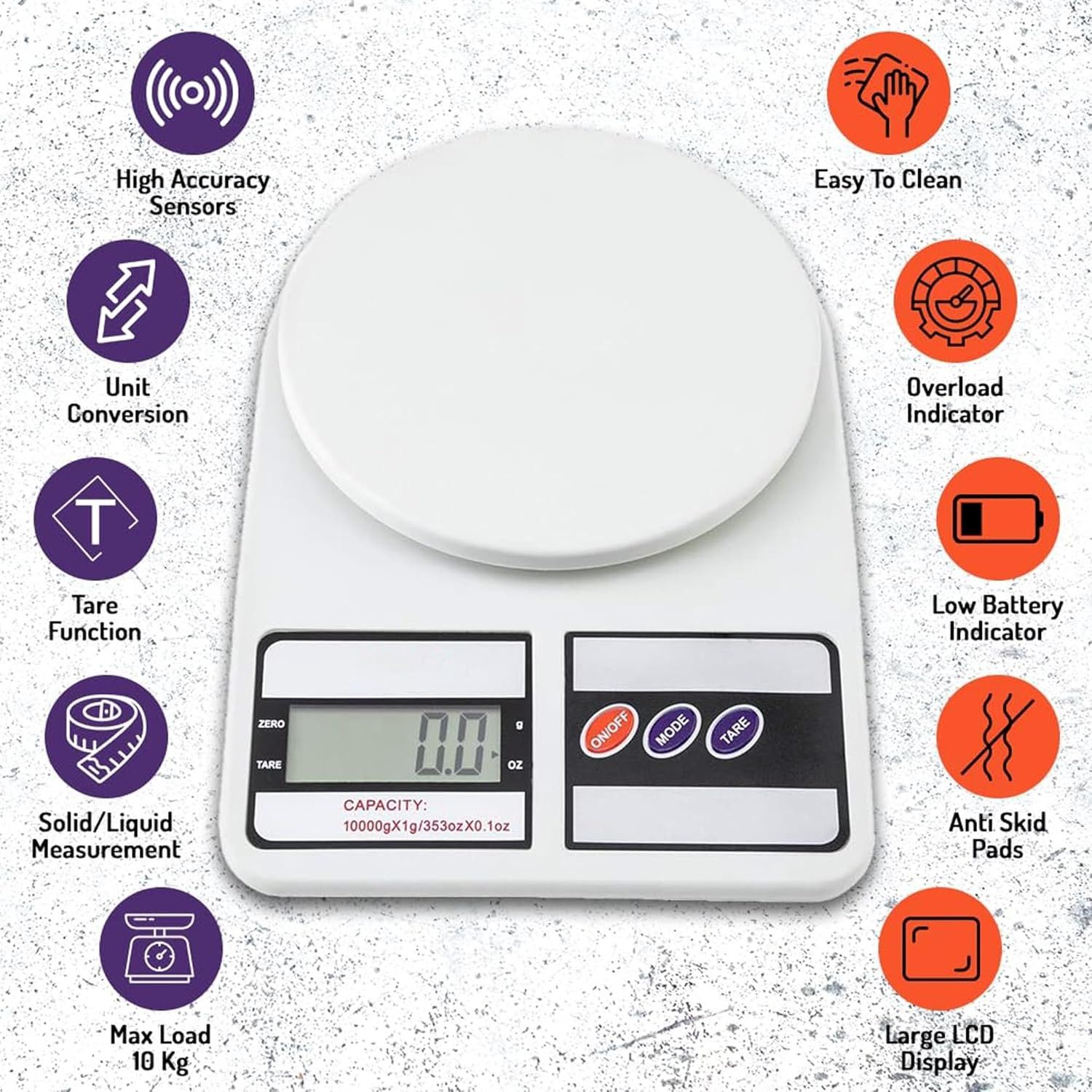 Kitchen Scale Multipurpose Portable Electronic Digital Weighing Scale Weight Machine With Back light LCD Display White 10 kg