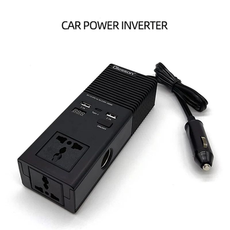 Olesson1665 Car Power Inverter 200W Power Socket Car Cigarette Lighter Charger 12V to 220V Car Inverter Dual USB with Type C Charging Ports