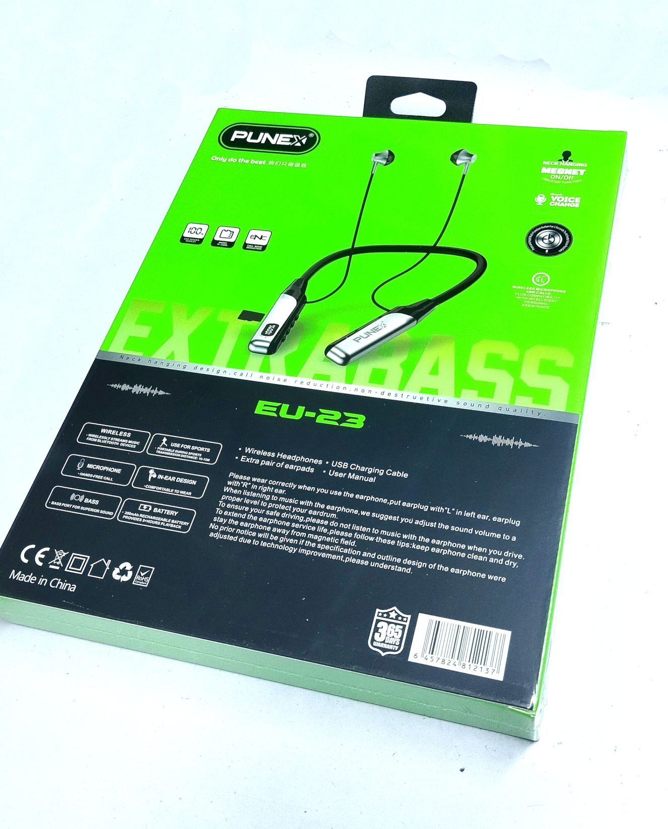 Punex EU-23 ExtraBass Bluetooth Wireless 5.4 Neckband Headset Earphones with HD Mic & TF Card Support and Voice Change Feature
