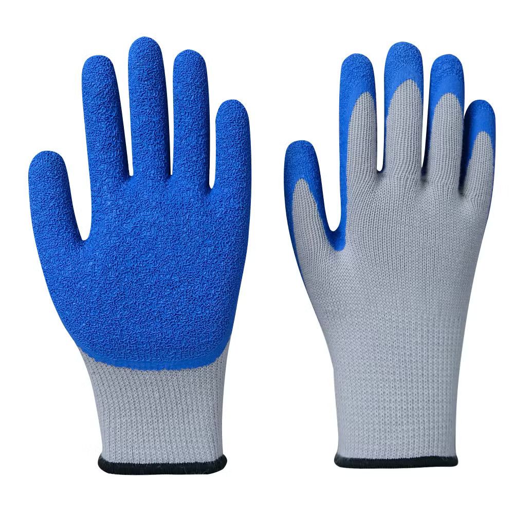 Wrinkled Palm Dipped Unisex Blue Latex Crinkle Coated Knit Hand Protect Gloves Labour Gloves