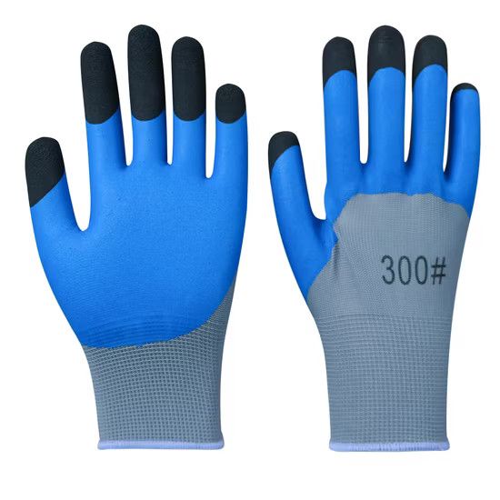 Wrinkled Palm Dipped Unisex Blue Latex Crinkle Coated Knit Hand Protect Gloves Labour Gloves
