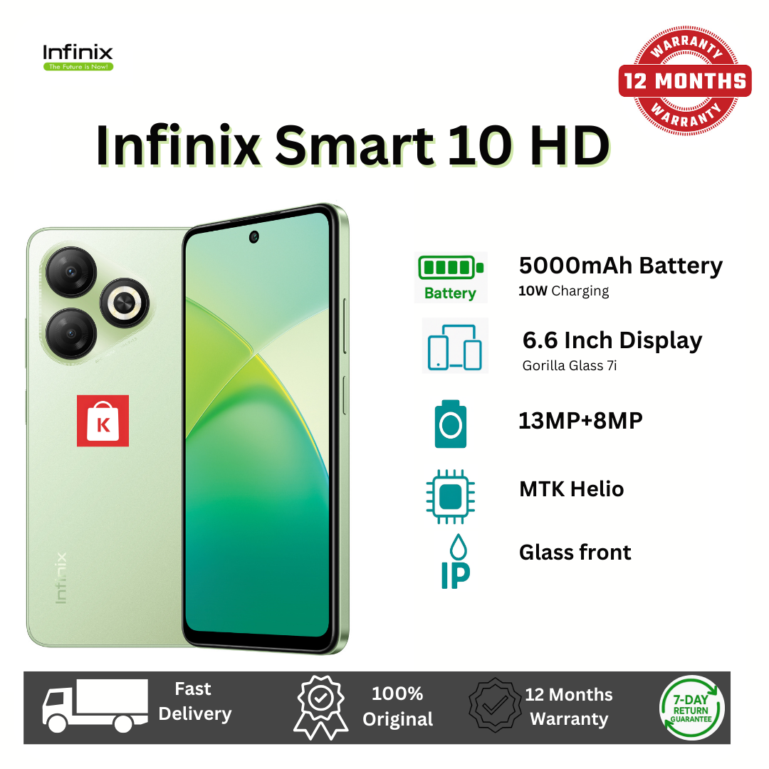 [New Arrival] Infinix Smart 10HD 64GB+4(2+2)GB 6.6" 90Hz IPS LCD Display 13MP Rear+8MP Front Camera 5000mAh Battery Dual SIM 10W Fast Charging Fingerprint Unlock Android Smart 10 HD Smartphone