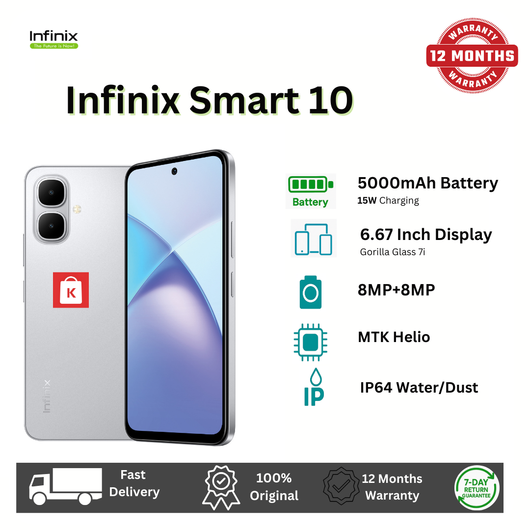 [New arrival] Infinix SMART 10 64GB + 8(4+4)GB 6.67" Display Brand New Phone Dual SIM 4G Network 5000mAh Battery With Type-C Charging 8MP Dual Camera Fingerprint Lock Android 15 Smartphones