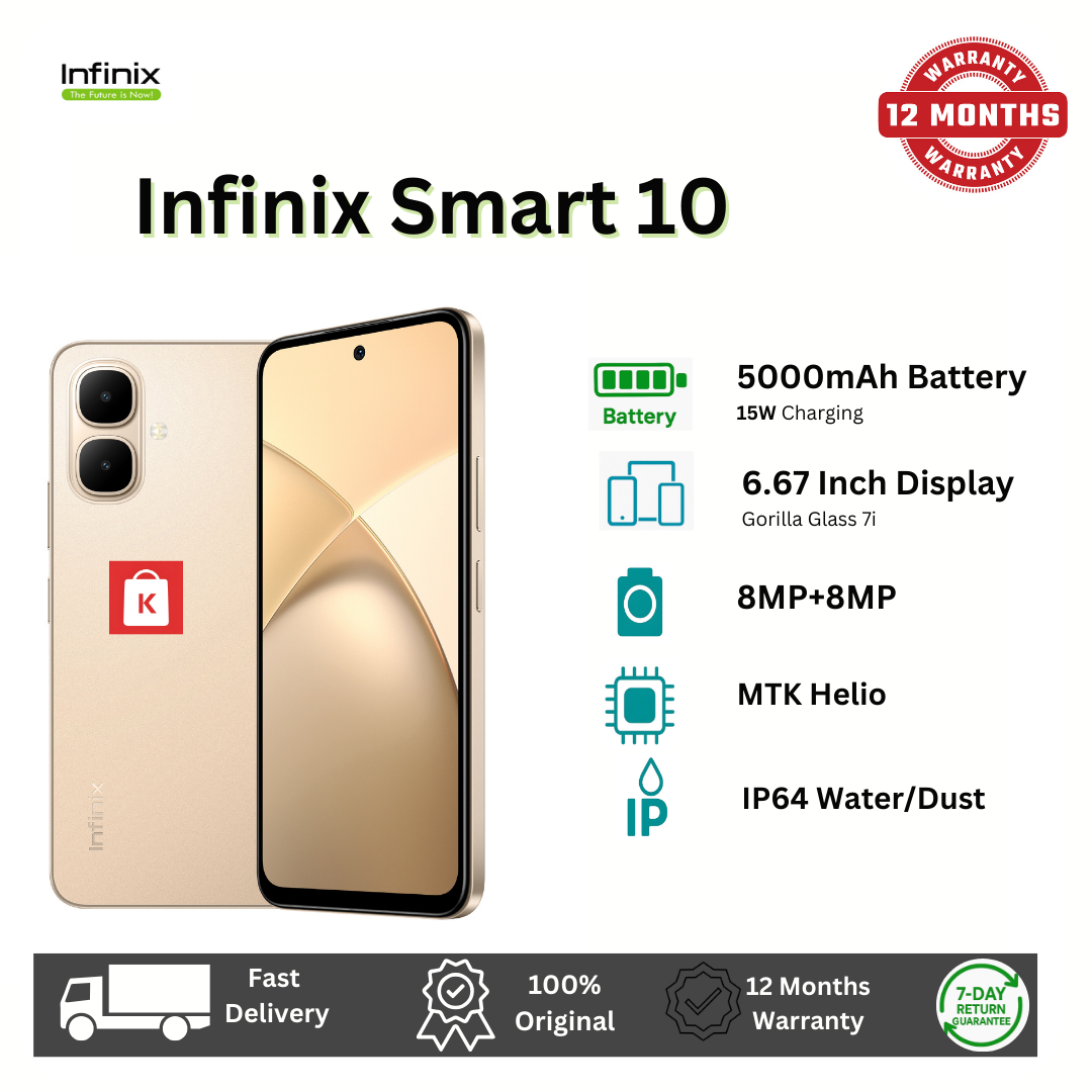 [New arrival] Infinix SMART 10 64GB + 8(4+4)GB 6.67" Display Brand New Phone Dual SIM 4G Network 5000mAh Battery With Type-C Charging 8MP Dual Camera Fingerprint Lock Android 15 Smartphones