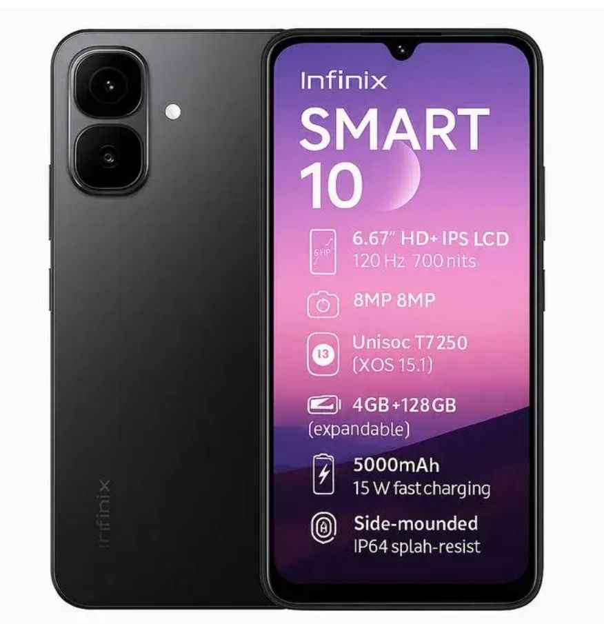 [New arrival] Infinix SMART 10 64GB + 8(4+4)GB 6.67" Display Brand New Phone Dual SIM 4G Network 5000mAh Battery With Type-C Charging 8MP Dual Camera Fingerprint Lock Android 15 Smartphones