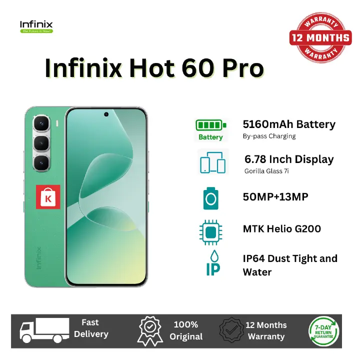 [New arrivals] Infinix Hot 60 Pro 128GB+16(8+8)GB 6.78" 144Hz Screen 4G Phone Dual SIM 5160mAh Battery 45W Charging 50MP Camera Fingerprint Lock Android 15 G200 Smart AI Phones Smartphones