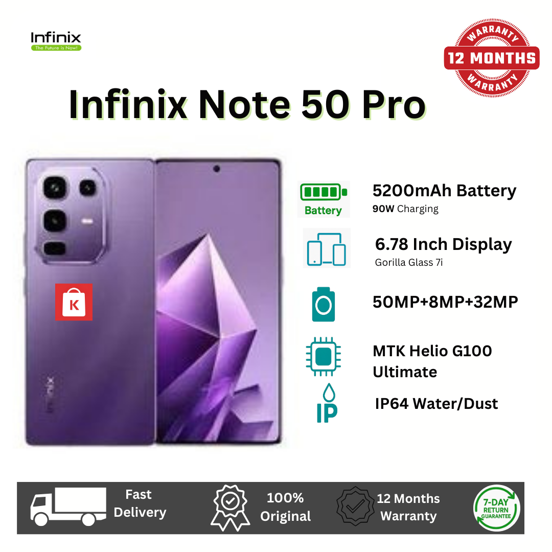[Exclusive Discount] Infinix Note 50 PRO 256GB+16GB (8+8)GB RAM 6.78" 144Hz Screen Dual SIM Phone 90W 5200mAh 50MP Camera Android 15 MediaTek Helio G100 Ultimate Metal Middle Frame Smart AI Phones