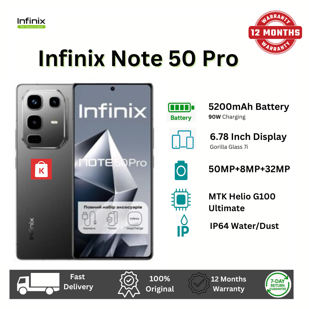 [Exclusive Discount] Infinix Note 50 PRO 256GB+16GB (8+8)GB RAM 6.78" 144Hz Screen Dual SIM Phone 90W 5200mAh 50MP Camera Android 15 MediaTek Helio G100 Ultimate Metal Middle Frame Smart AI Phones