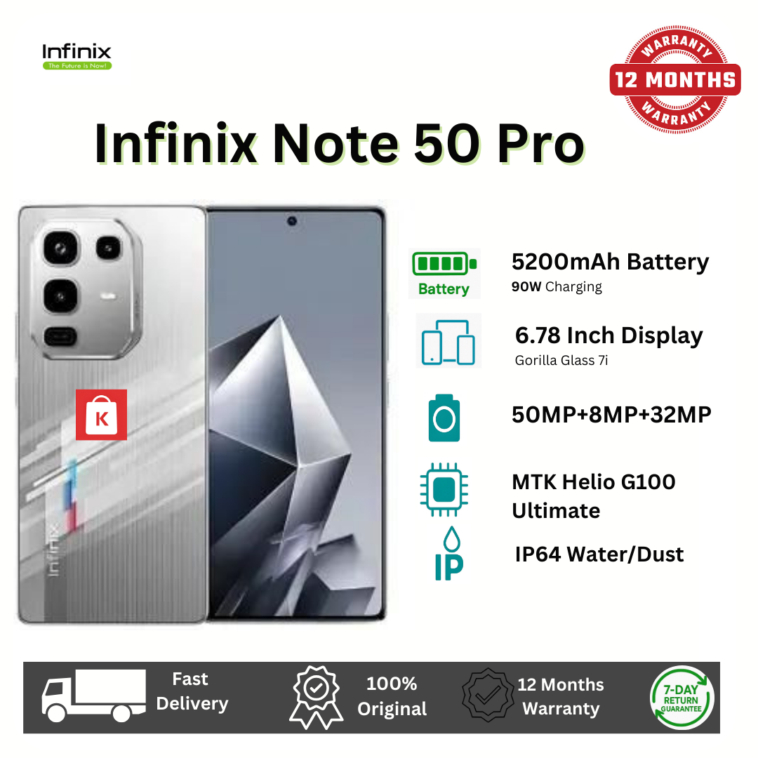 [Exclusive Discount] Infinix Note 50 PRO 256GB+16GB (8+8)GB RAM 6.78" 144Hz Screen Dual SIM Phone 90W 5200mAh 50MP Camera Android 15 MediaTek Helio G100 Ultimate Metal Middle Frame Smart AI Phones
