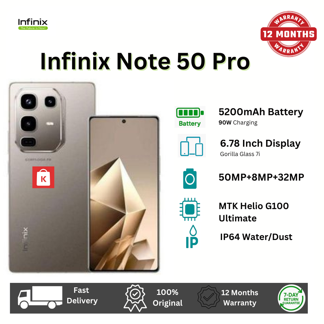 [Exclusive Discount] Infinix Note 50 PRO 256GB+16GB (8+8)GB RAM 6.78" 144Hz Screen Dual SIM Phone 90W 5200mAh 50MP Camera Android 15 MediaTek Helio G100 Ultimate Metal Middle Frame Smart AI Phones