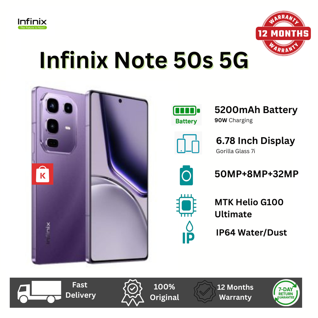 [New Arrivals] Infinix Note 50S 5G Network 256GB+16GB (8+8)GB RAM 6.78" 144Hz Screen Dual SIM Phone 63MP Camera 5500mAh Battery 45W charging Android 15 MediaTek Dimensity 7300 Ultimate Smart AI Phones