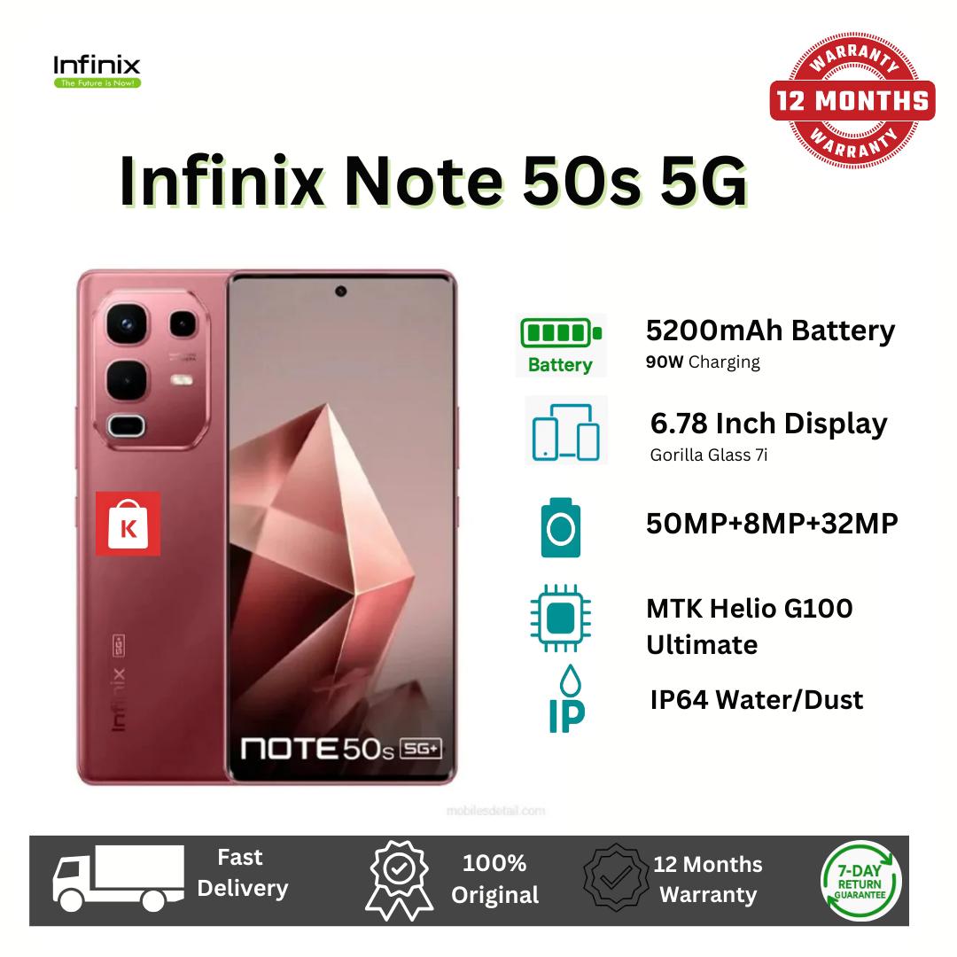 [New Arrivals] Infinix Note 50S 5G Network 256GB+16GB (8+8)GB RAM 6.78" 144Hz Screen Dual SIM Phone 63MP Camera 5500mAh Battery 45W charging Android 15 MediaTek Dimensity 7300 Ultimate Smart AI Phones