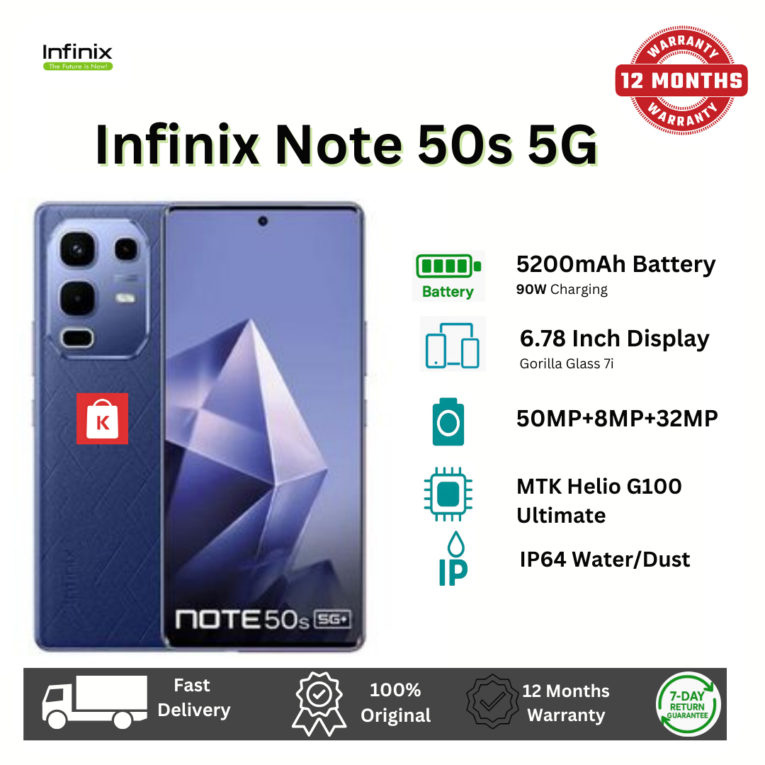 [New Arrivals] Infinix Note 50S 5G Network 256GB+16GB (8+8)GB RAM 6.78" 144Hz Screen Dual SIM Phone 63MP Camera 5500mAh Battery 45W charging Android 15 MediaTek Dimensity 7300 Ultimate Smart AI Phones