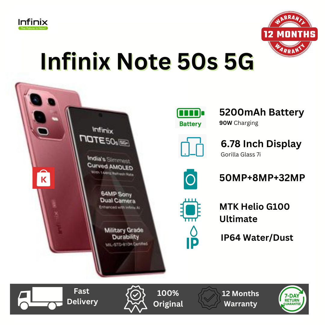 [New Arrivals] Infinix Note 50S 5G Network 256GB+16GB (8+8)GB RAM 6.78" 144Hz Screen Dual SIM Phone 63MP Camera 5500mAh Battery 45W charging Android 15 MediaTek Dimensity 7300 Ultimate Smart AI Phones