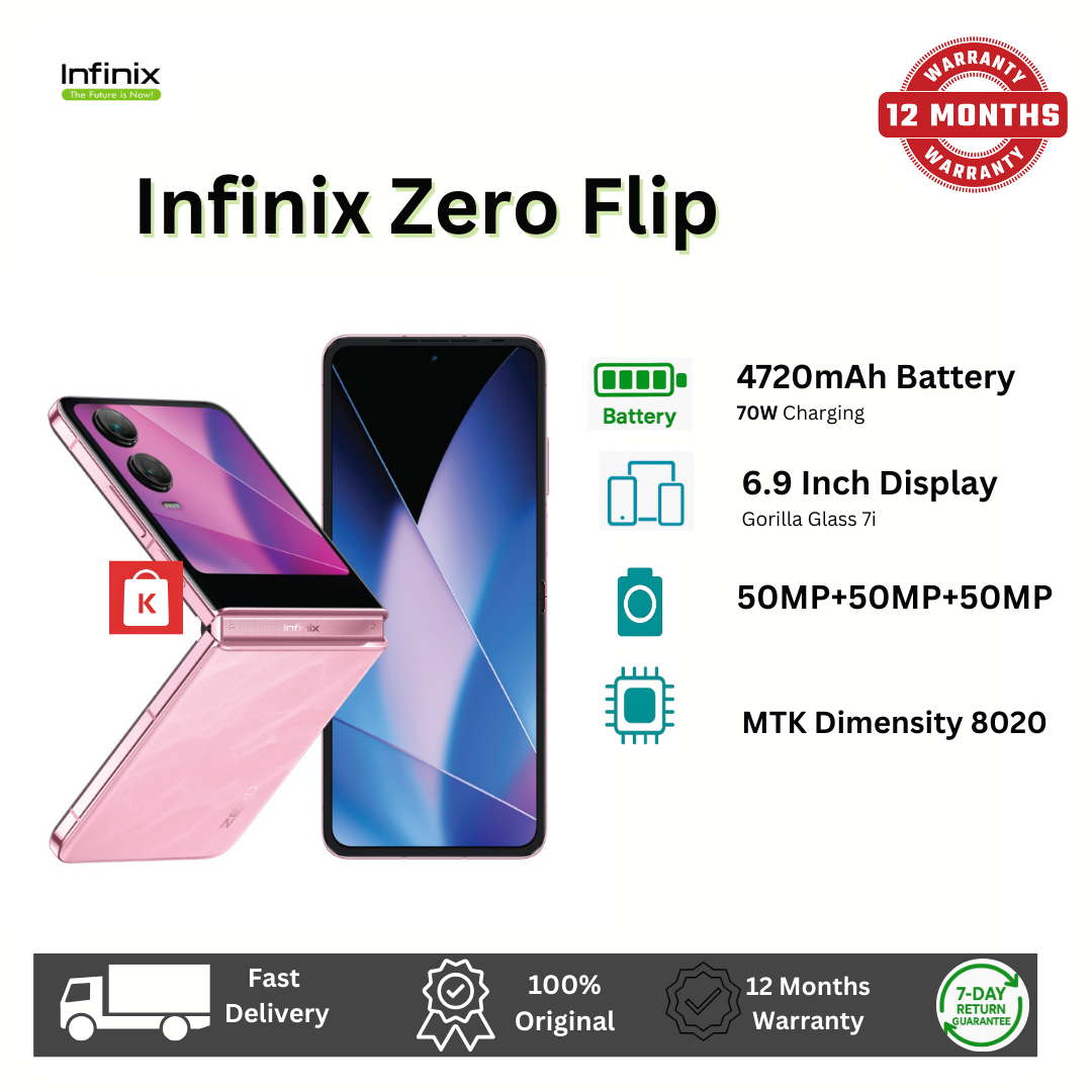 [Brand New] Infinix Zero Flip 5G 512GB ROM+8GB RAM 6.9" Foldable LTPO AMOLED 120Hz Display 50+50MP Camera MediaTek Dimensity 8020 4720mAh Battery 70W Fast Charge Flip Smart Phone