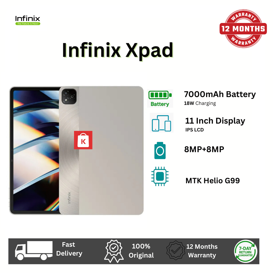 [New Arrival] Infinix Xpad 256GB+4GB 4G(LTE) 11.0" 90Hz Display Mediatek Helio G99 8MP+8MP Camera 7000mAh Battery 18W Wired 50% in 40 min Glass Front Aluminium Frame Tablet Tab Pad