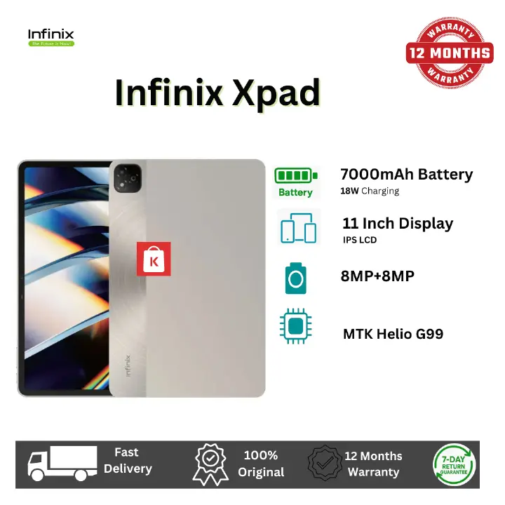 [New Arrival] Infinix Xpad 256GB+4GB 4G(LTE) 11.0" 90Hz Display Mediatek Helio G99 8MP+8MP Camera 7000mAh Battery 18W Wired 50% in 40 min Glass Front Aluminium Frame Tablet Tab Pad