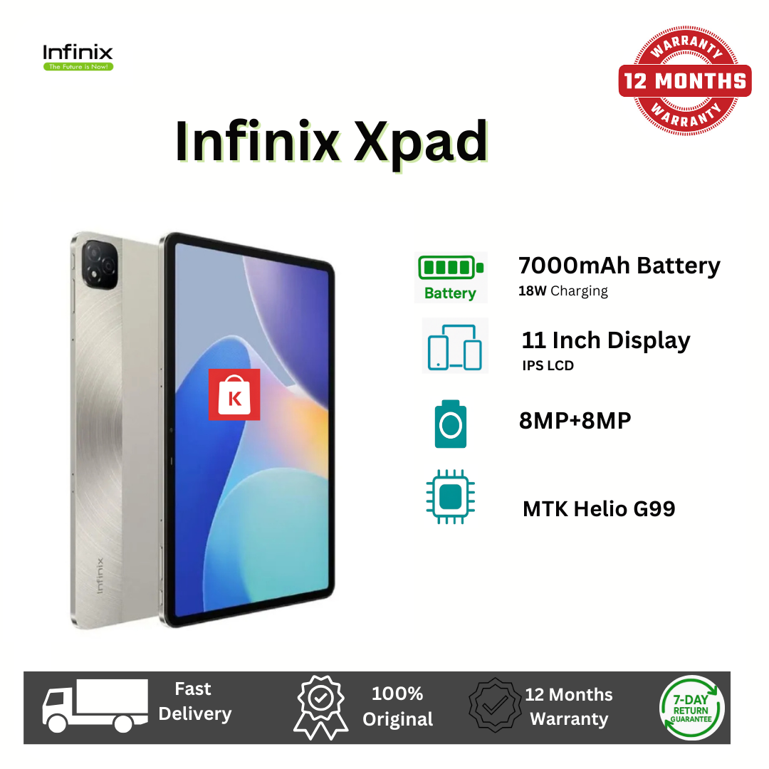 [New Arrival] Infinix Xpad 256GB+4GB 4G(LTE) 11.0" 90Hz Display Mediatek Helio G99 8MP+8MP Camera 7000mAh Battery 18W Wired 50% in 40 min Glass Front Aluminium Frame Tablet Tab Pad