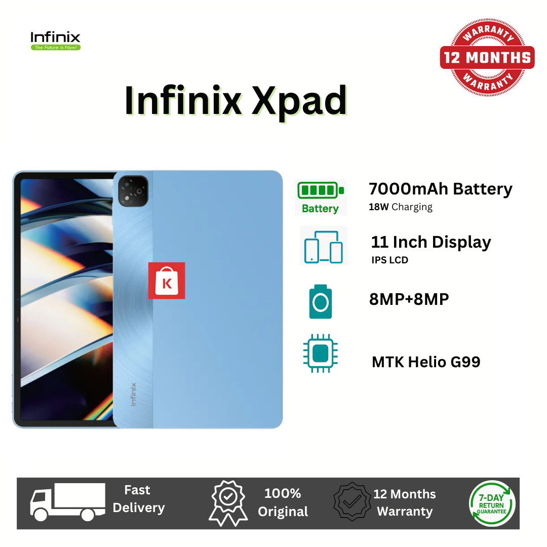 [New Arrival] Infinix Xpad 256GB+4GB 4G(LTE) 11.0" 90Hz Display Mediatek Helio G99 8MP+8MP Camera 7000mAh Battery 18W Wired 50% in 40 min Glass Front Aluminium Frame Tablet Tab Pad