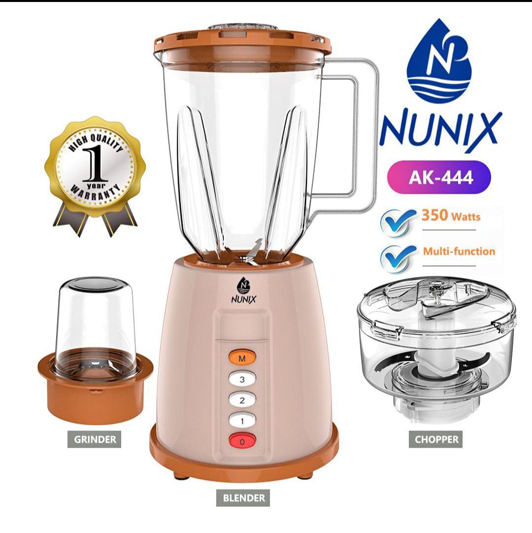Nunix AK-444 3-in-1 Blender, Grinder & Chopper – 350W Multi-Function, 1 Year Warranty