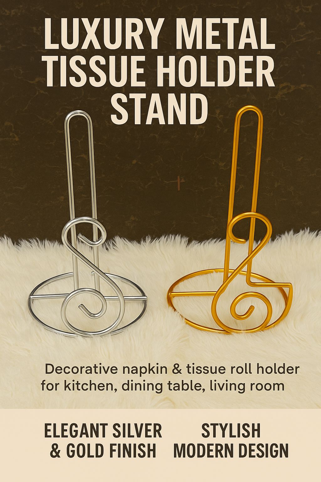 ✨ Luxury Metal Tissue Holder Stand – Decorative Napkin & Tissue Roll Holder for Kitchen, Dining Table, Living Room – Elegant Silver & Gold Finish, Stylish Modern Design ✨