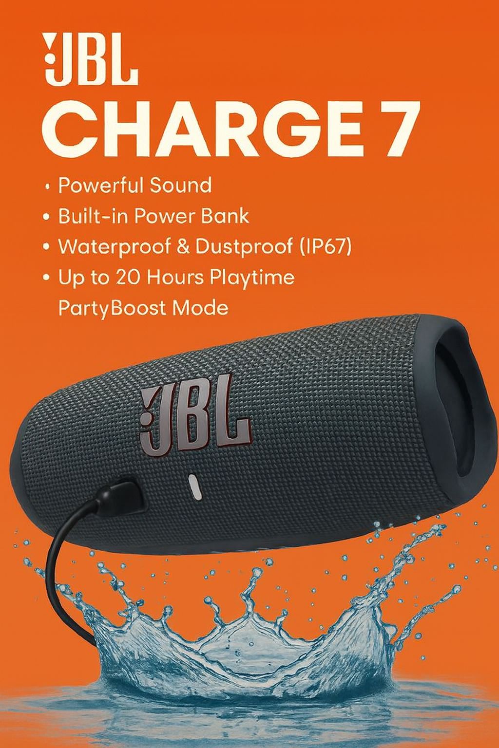 🔥 JBL Charge 7S Portable Bluetooth Speaker – Powerful JBL Pro Sound, Deep Bass, 20H Playtime, Waterproof & Dustproof IP67, Built-in Power Bank, PartyBoost Wireless Pairing 🔥