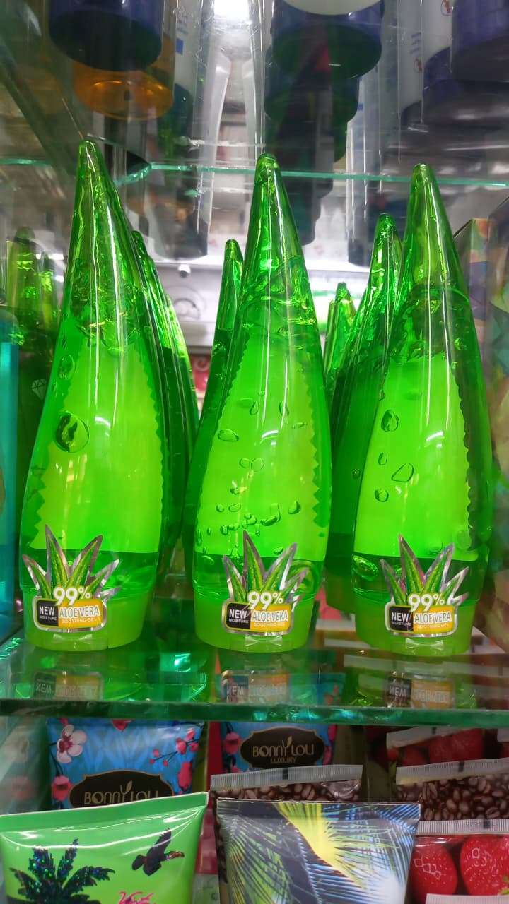 Aloe Vera Soothing Gel. 
The image displays multiple bottles of a product labeled "99% NEW ALOE VERA". This type of gel is commonly used for: 
Soothing and moisturizing skin: It is rapidly absorbed an