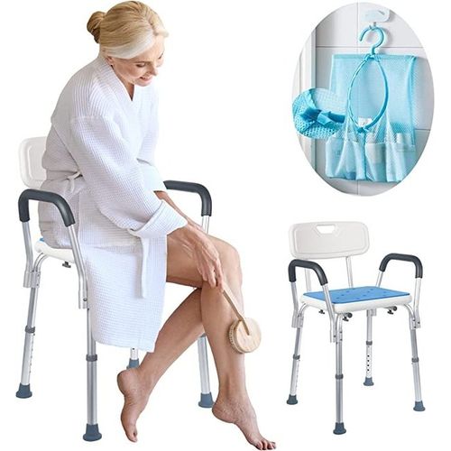Essential Medical Supply Height Adjustable Shower and Bath Bench with Padded Arms, Contoured Back and Textured Shower Chair Seat - Perfect for The Bath and Shower
Essential Medical Supply Height Adjus