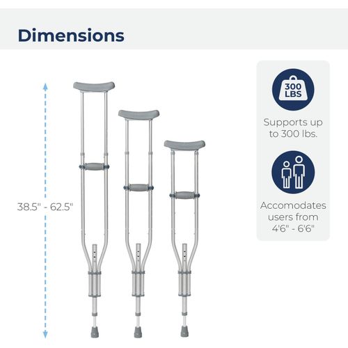 Underarm Crutches for Adults,Sturdy Crutch Capacity 300 Lb,Aluminum Adjustable Crutches Suitable Height 4.6 Foot to 6.6,Comfortable Armpit Pad Non-Slip Rubber Pads for Walking Crutches
Underarm Crutch