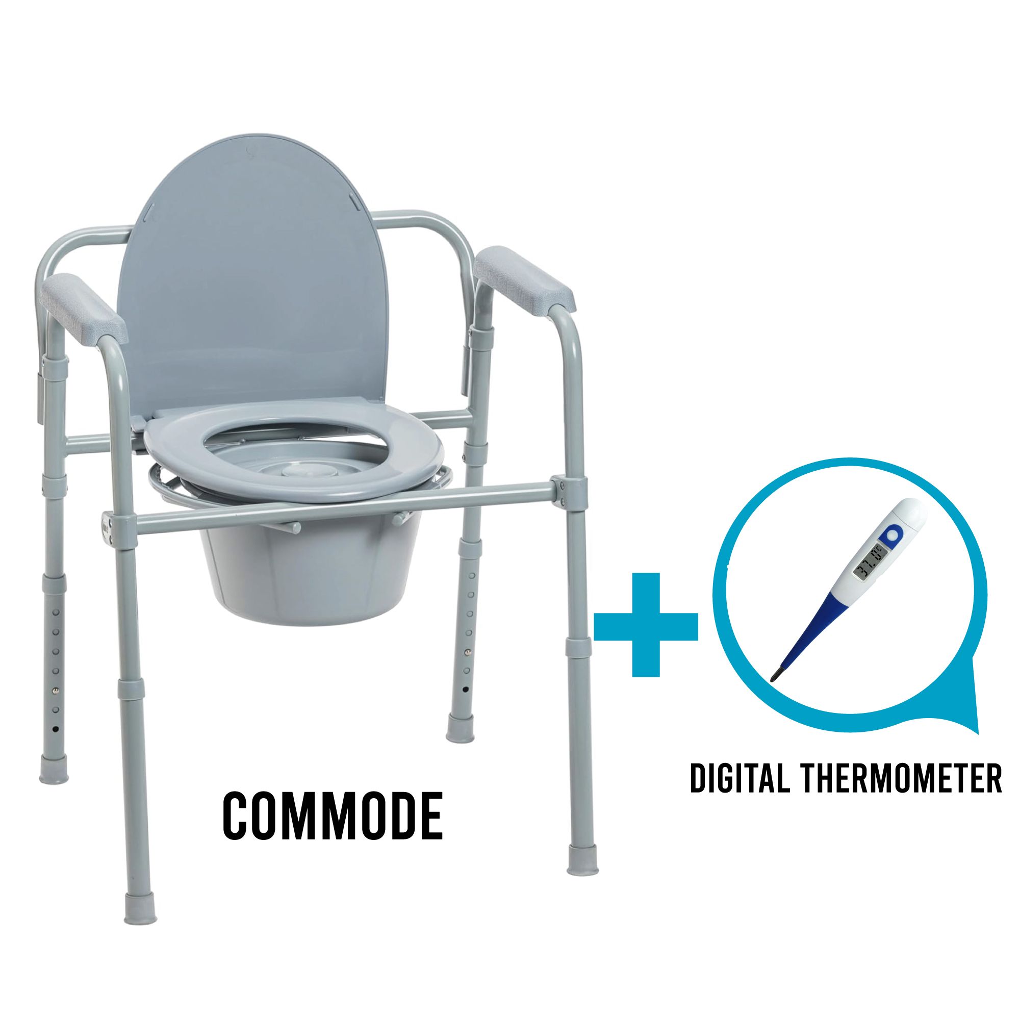 3-in-1 Steel Bedside Commode, Elongated Seat, Sturdy Folding Frame, 7.5 QT. Bucket, 350 lb. Weight Capacity, Clip-on Seat, Easy Cleaning, Tool-Free Assembly, Gray (Commode seat)
3-in-1 Steel Bedside