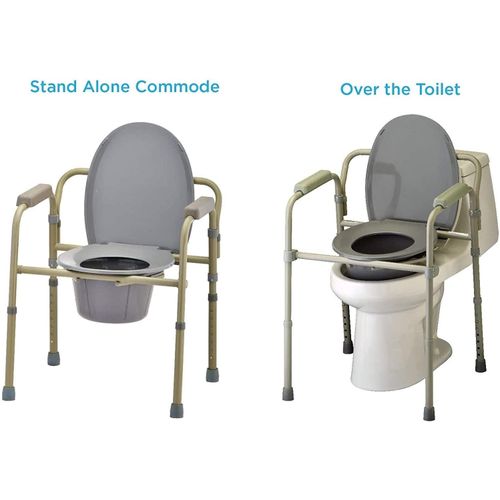 3-in-1 Steel Bedside Commode, Elongated Seat, Sturdy Folding Frame, 7.5 QT. Bucket, 350 lb. Weight Capacity, Clip-on Seat, Easy Cleaning, Tool-Free Assembly, Gray (Commode seat)
3-in-1 Steel Bedside