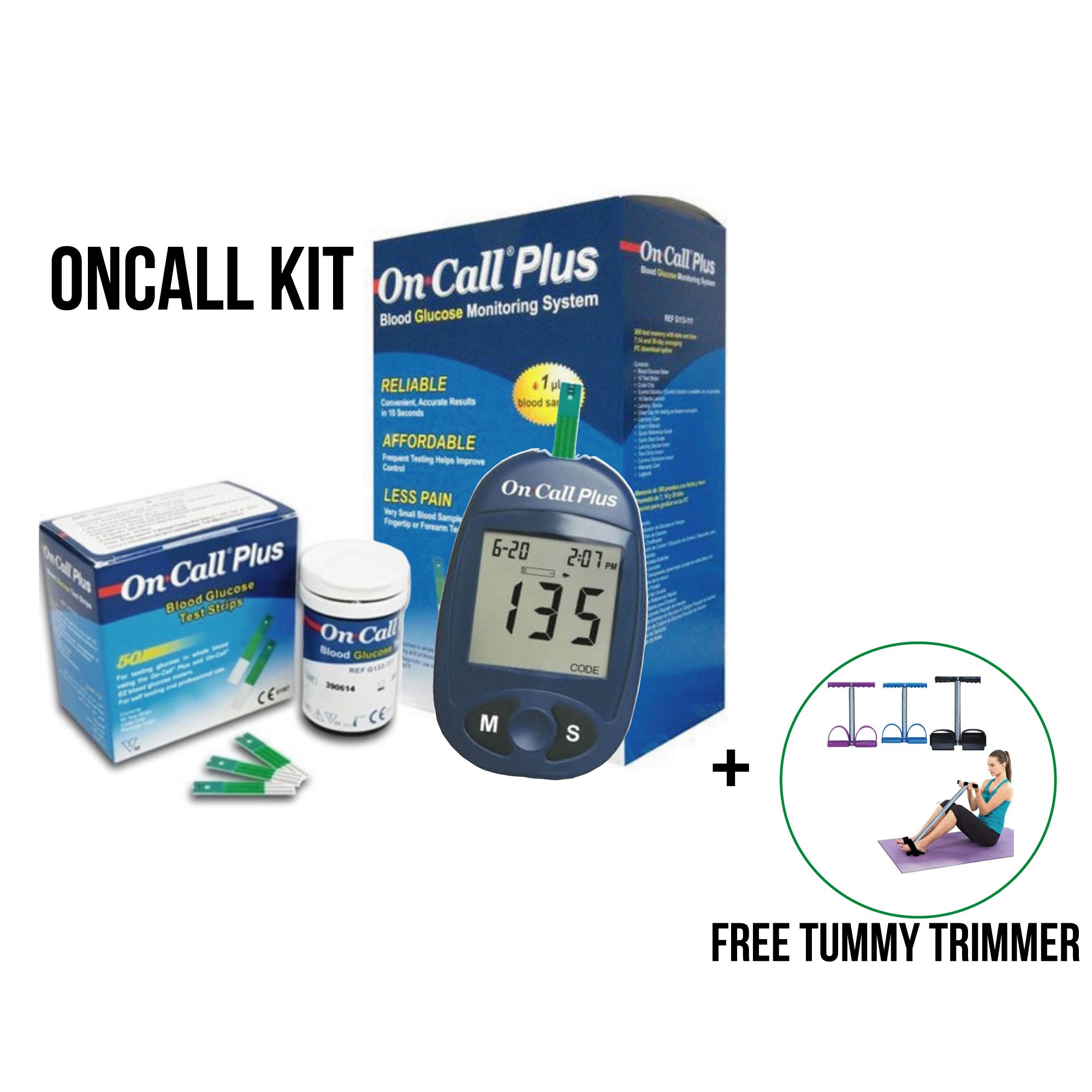 On Call Plus ON-CALL PLUS GLUCOMETER FULL KIT with tummy trimmer