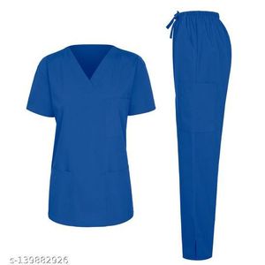 MEDICAL SCRUB Nursing Set 2 Pocket Nurse Uniform Suit V Neck Black M + PATELLA HAMMER