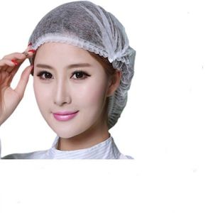 100 PCS Disposable Nonwoven Bouffant Caps Hair Net Cap Free Size Elastic Cap, STONCEL Non-Woven Strip Cap for Food Service Beauty Kitchen Hospital and Workspace (White or Blue)