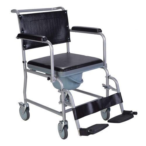 Wheeled Stainless Steel Commode Chair with Padded Seat, Brakes and Footrests,Elderly Bathroom Toilet Stool Safety/Non-Slip
Wheeled Stainless Steel Commode Chair with Padded Seat, Brakes and Footrests,