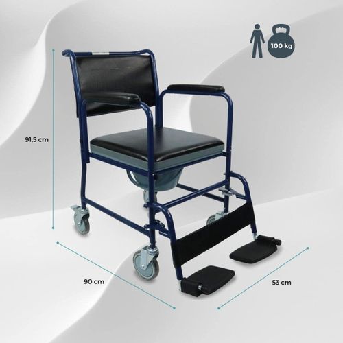 Wheeled Stainless Steel Commode Chair with Padded Seat, Brakes and Footrests,Elderly Bathroom Toilet Stool Safety/Non-Slip
Wheeled Stainless Steel Commode Chair with Padded Seat, Brakes and Footrests,
