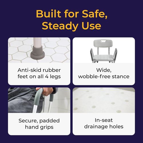 Shower Chair with Back & Padded Arms - Adjustable Height Bath Seat for Safety & Comfort - Lightweight Aluminum
Shower Chair with Back & Padded Arms - Adjustable Height Bath Seat for Safety & Comfort -