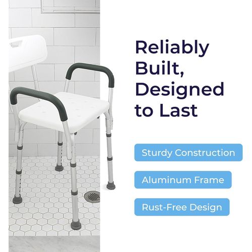 Shower Chair with Back & Padded Arms - Adjustable Height Bath Seat for Safety & Comfort - Lightweight Aluminum
Shower Chair with Back & Padded Arms - Adjustable Height Bath Seat for Safety & Comfort -