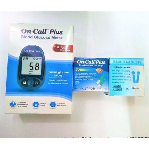 On Call Plus GLUCOMETER FULL KIT ( Glucometer + Syringe + 50 Blood Test Strips+ 100 Sterilized Lancets)
generic-on-call-plus-glucometer-full-kit-glucometer-syringe-50-blood-test