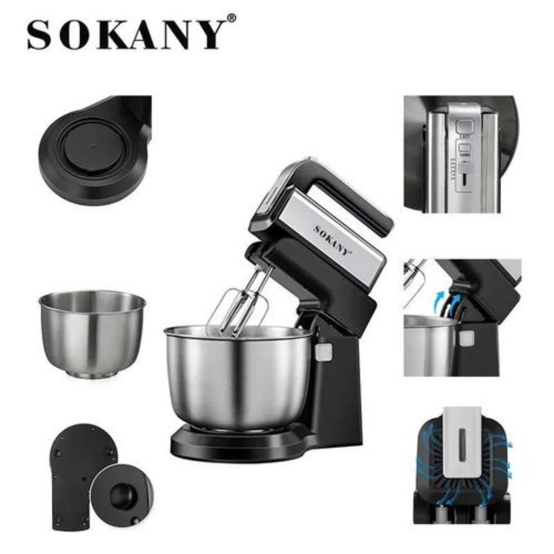 Sokany Electric 2 in 1 Stand and hand mixer with 3.5 Quarts Stainless Steel Mixing Bowl, 5 Speed Portable and Lightweight 500W Kitchen Mixer for Everyday Use, Includes 2 Egg Beater Whisk and Dough Hoo